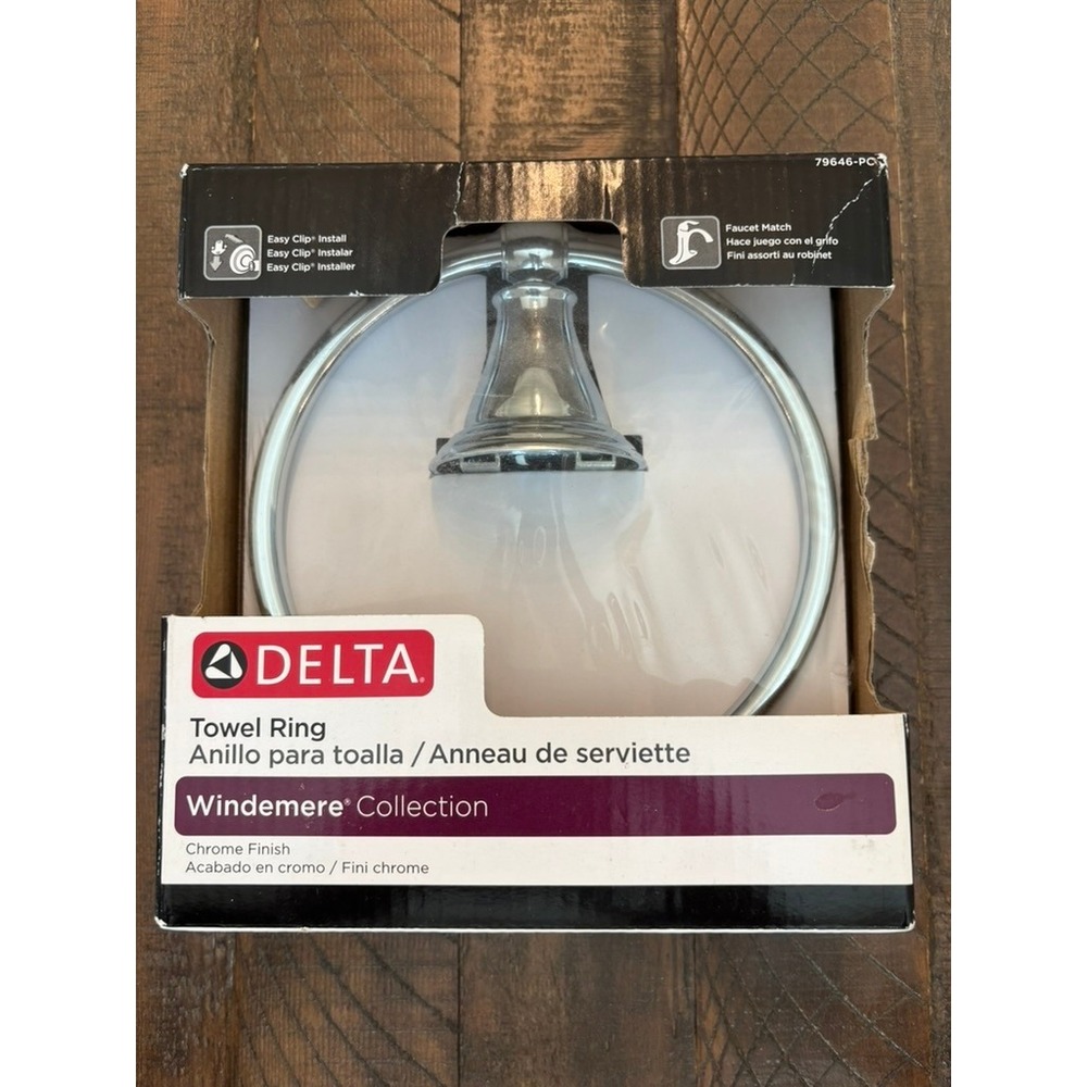 NEW Delta Towel Ring Chrome Windemere Collection‎ 79646-PC Easy Clip